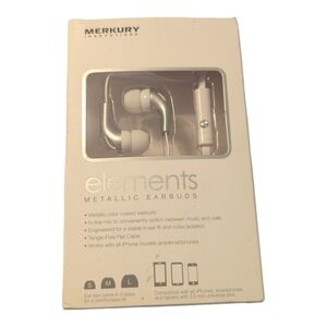 New Sealed In Box Merkury Innovations Elements Metallic Earbuds Silver White